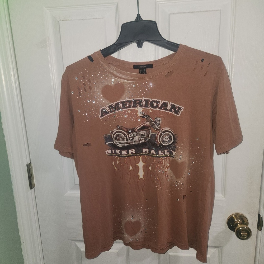 Biker Rally Womens Tshirt Distressed Studded Size Large